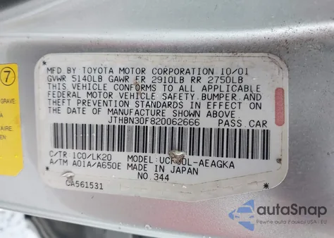 2002 Lexus Ls 430 from USA, damaged, VIN JTHBN30F820062666